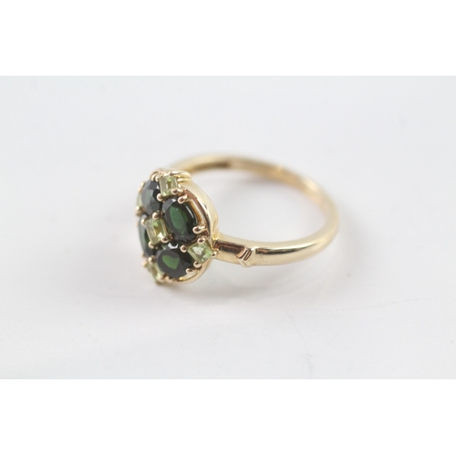 161 - 9ct gold green gemstone cluster dress ring (2.6g) Size N 1/2