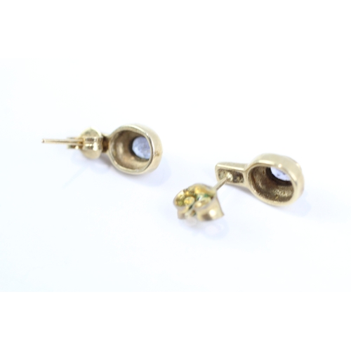 174 - 9ct gold blue gemstone and diamond stud earrings (1.7g)