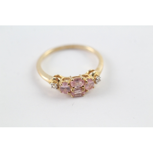 175 - 9ct gold pink & white gemstone dress ring (2.3g) Size P 1/2