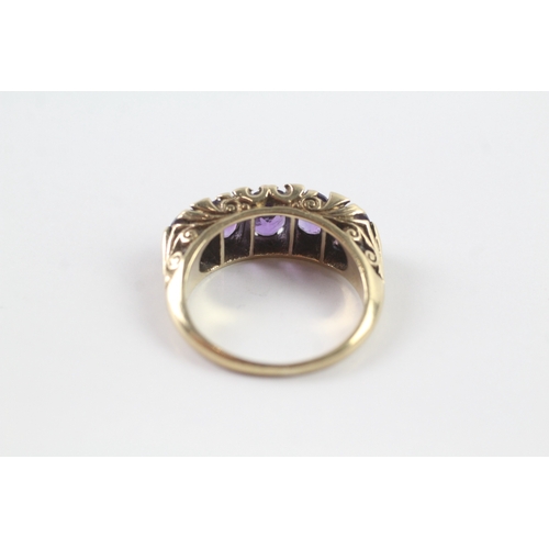 178 - 9ct gold vintage gypsy set amethyst and diamond dress ring (5.3g) Size N