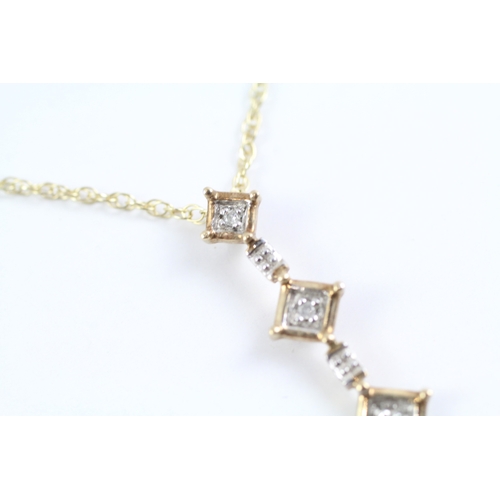 187 - 9ct gold diamond drop pendant w/ 9ct gold chain (2.6g)