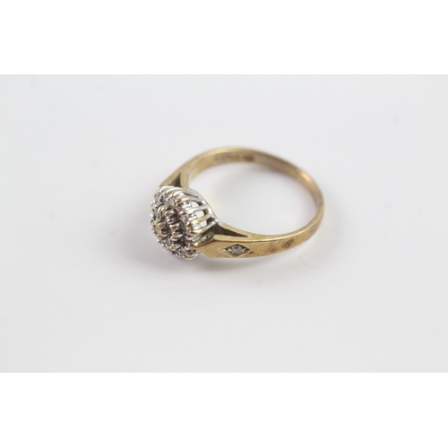 198 - 9ct gold diamond cluster ring Size K