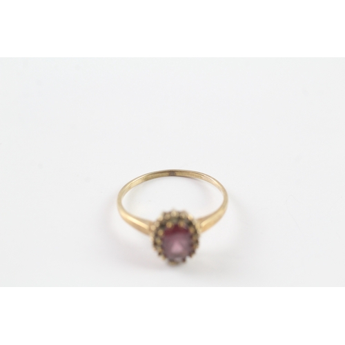 199 - 9ct gold pink and white gemstone halo set ring Size M