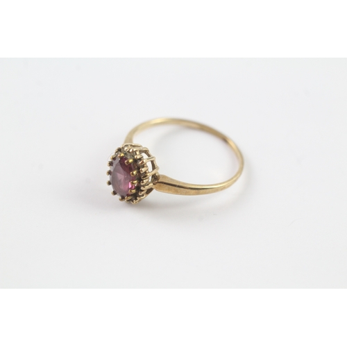 199 - 9ct gold pink and white gemstone halo set ring Size M