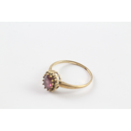 199 - 9ct gold pink and white gemstone halo set ring Size M