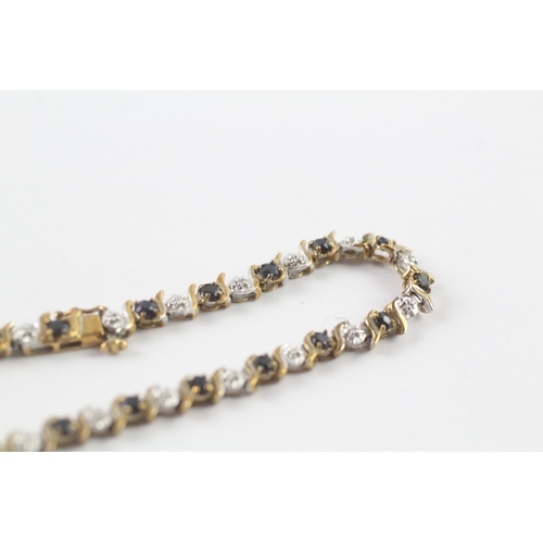 2 - 9ct gold vintage sapphire & diamond bracelet (5.8g)