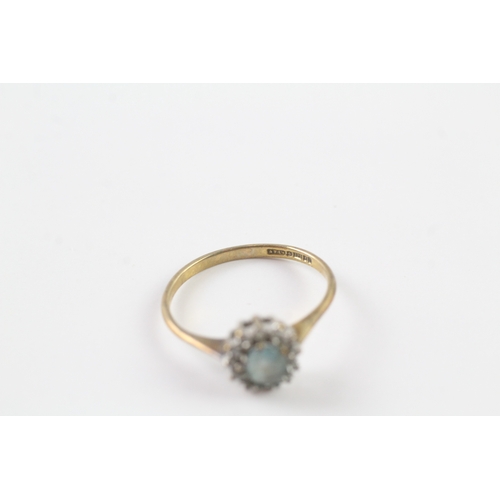 202 - 9ct gold blue gemstone and diamond halo set ring - as seen - misshapen Size K 1/2