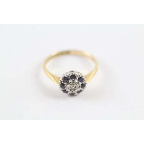 21 - 18ct gold sapphire and diamond cluster dress ring Size L