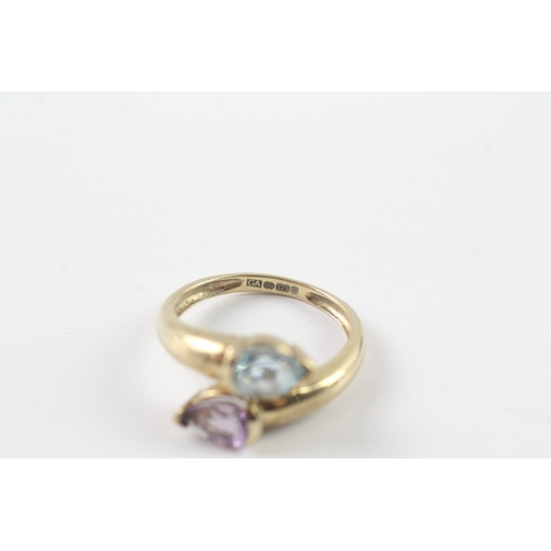 222 - 9ct gold amethyst and topaz ring Size N