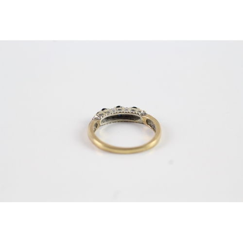 229 - 9ct gold diamond sapphire row set ring Size M