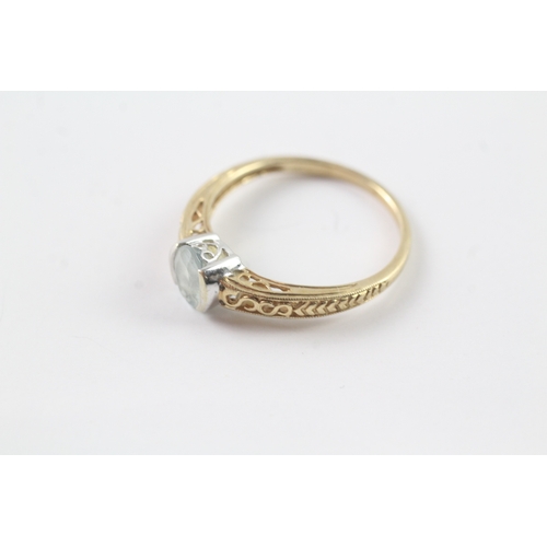 234 - 9ct gold claw set blue gemstone ring Size R