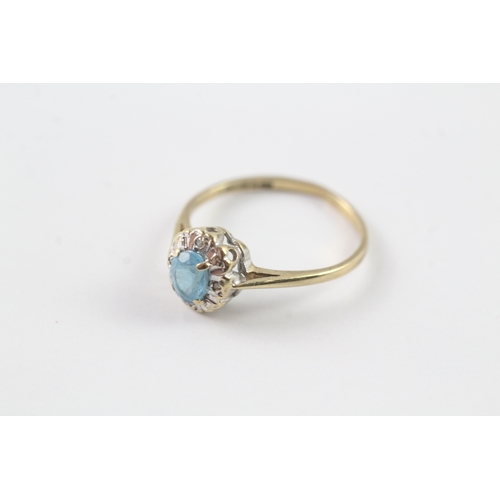 237 - 9ct gold blue gemstone and diamond halo set ring Size N