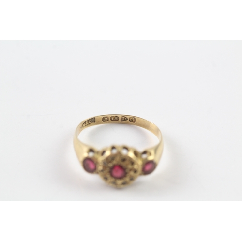 240 - 18ct gold antique garnet & diamond dress ring with Chester hallmark - as seen - misshapen Size O