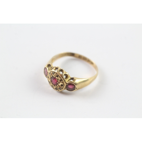 240 - 18ct gold antique garnet & diamond dress ring with Chester hallmark - as seen - misshapen Size O