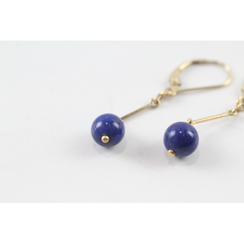 244 - 14ct gold lapis lazuli drop earrings w/ 9ct gold hinged backs (1.9g)