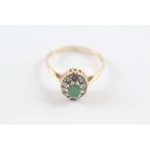 25 - 9ct gold emerald and diamond halo dress ring Size P 1/2