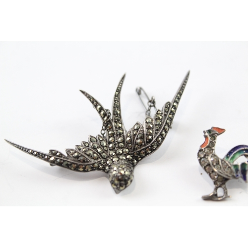 260 - Collection of Silver Antique Jewellery inc. Marcasite, Rooster, Enamel x 5 18g