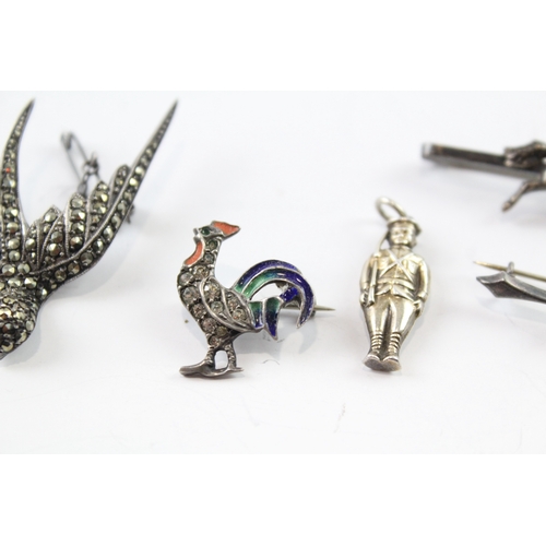 260 - Collection of Silver Antique Jewellery inc. Marcasite, Rooster, Enamel x 5 18g