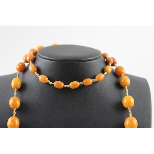 267 - Antique Eggyolk Amber Beaded Necklace 38g