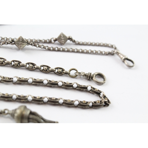 270 - Collection of Silver Victorian Albertina Watch Chains w/ Tassels x 2 30g