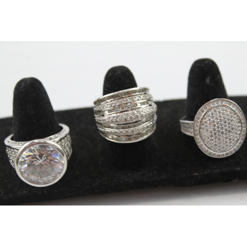 272 - Collection of Sterling Silver CZ Rings inc. Cocktail, Solitaire, Cluster x 5 57g