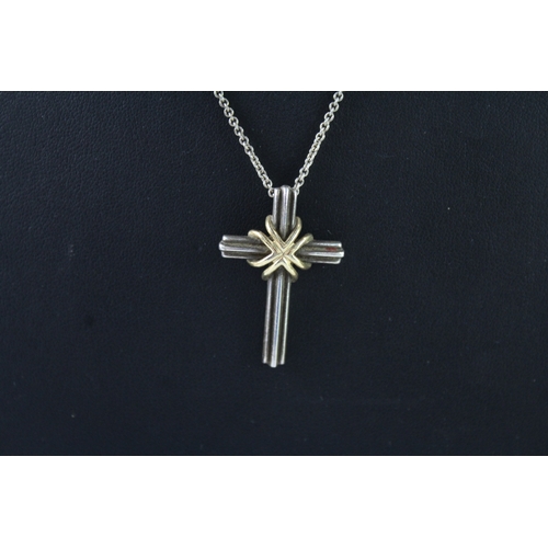 276 - Tiffany & Co Sterling Silver & .750 Gold Cross Pendant Necklace 8g