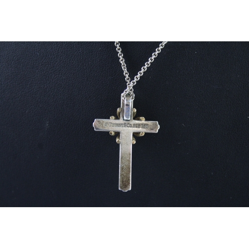 276 - Tiffany & Co Sterling Silver & .750 Gold Cross Pendant Necklace 8g