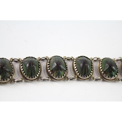 291 - Antique Silver Scarab Beetle Panel Bracelet 15g