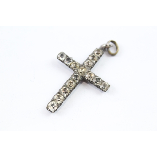 322 - Antique Silver Black Dot Paste Cross Pendant 5g