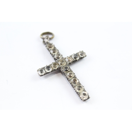 322 - Antique Silver Black Dot Paste Cross Pendant 5g