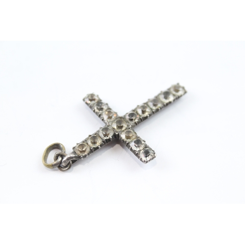 322 - Antique Silver Black Dot Paste Cross Pendant 5g