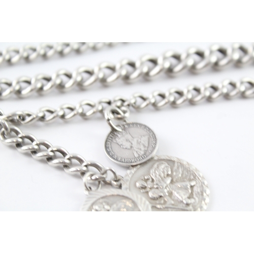 324 - Antique Sterling Silver Watch Chain w/ Curb Link, St Christopher 62g