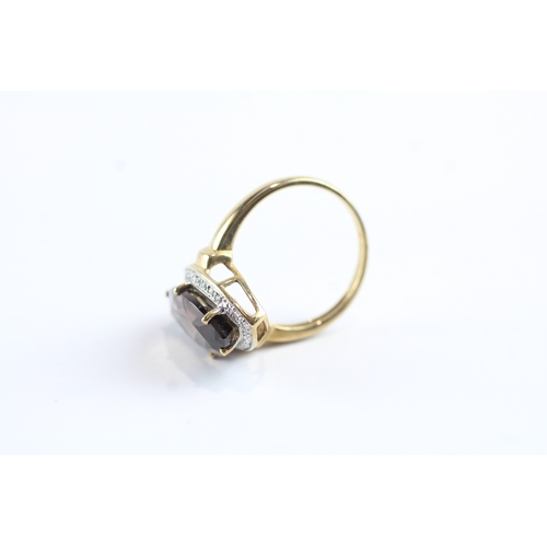 34 - 9ct gold smokey quartz and diamond ring Size R 1/2