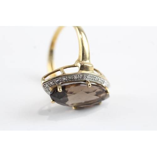 34 - 9ct gold smokey quartz and diamond ring Size R 1/2