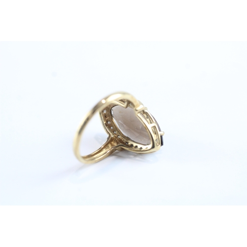 34 - 9ct gold smokey quartz and diamond ring Size R 1/2