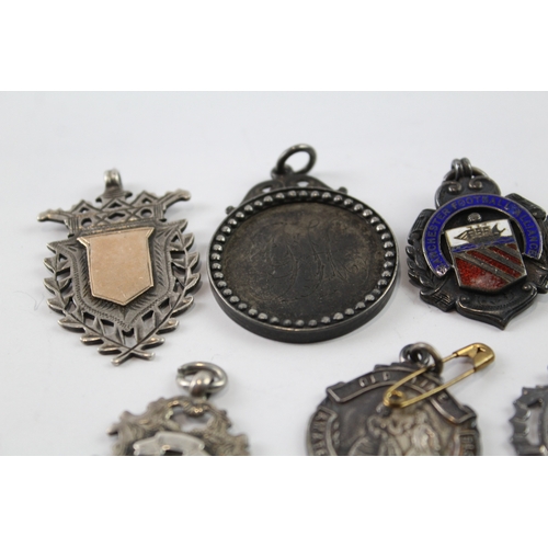 343 - 8 x Antique / Vintage .925 Sterling Silver Fobs / Medallions Inc Enamel (70g)