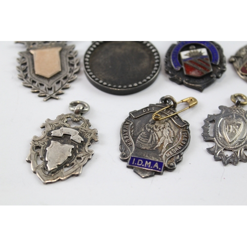 343 - 8 x Antique / Vintage .925 Sterling Silver Fobs / Medallions Inc Enamel (70g)