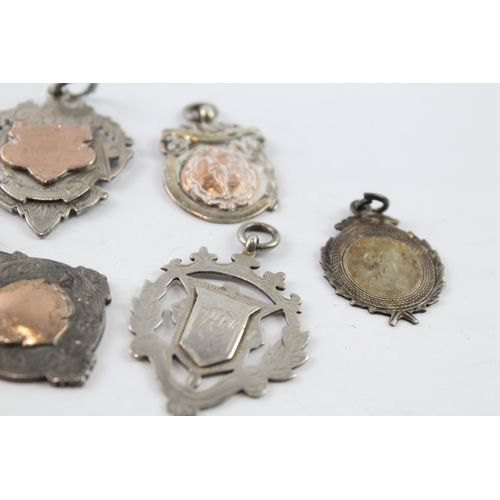 355 - 8 x Antique / Vintage .925 Sterling Silver Fobs / Medallions Inc Enamel (85g)