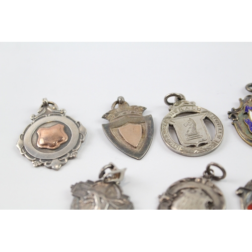 360 - 8 x Antique / Vintage .925 Sterling Silver Fobs / Medallions Inc Enamel (67g)