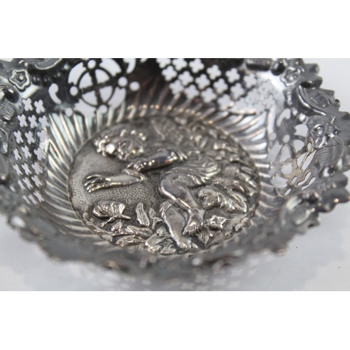 362 - Antique Victorian 1896 Birmingham Sterling Silver Cherub Trinket Dish (70g)