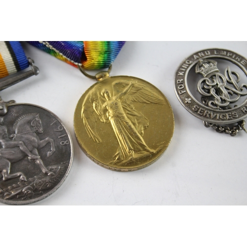 376 - WW1 Medal Pair & SWB 23974 Pte W. Walker KSLI Badge #B126035 x 3