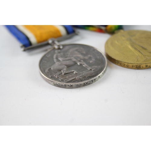 376 - WW1 Medal Pair & SWB 23974 Pte W. Walker KSLI Badge #B126035 x 3