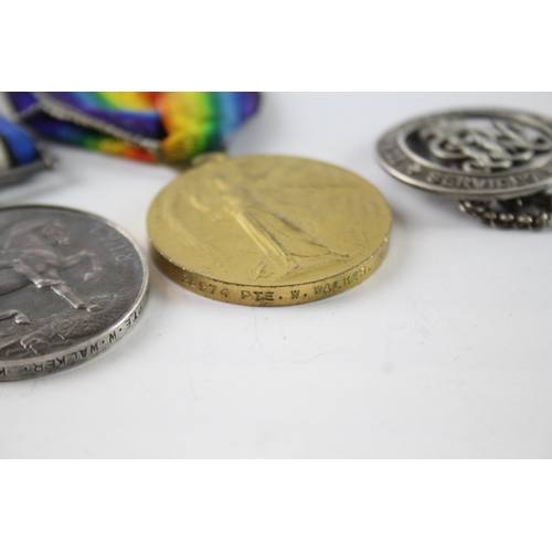 376 - WW1 Medal Pair & SWB 23974 Pte W. Walker KSLI Badge #B126035 x 3