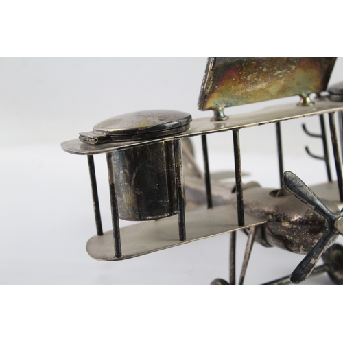 403 - Vintage Silver Plate EPNS Novelty Aircraft Inkwell / Desk Tidy (644g)