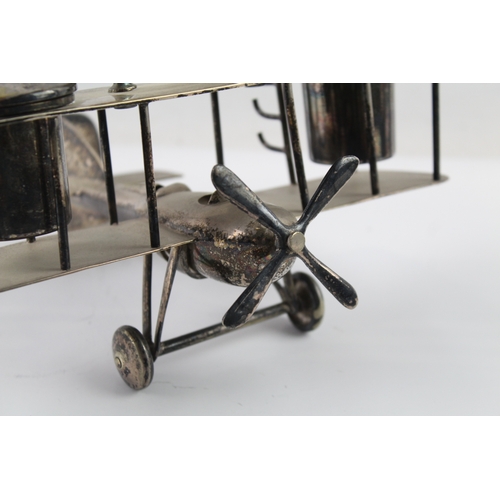 403 - Vintage Silver Plate EPNS Novelty Aircraft Inkwell / Desk Tidy (644g)