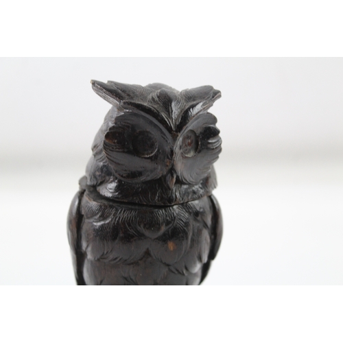 404 - Antique / Vintage Black Forest Carved Novelty Owl Desk Inkwell