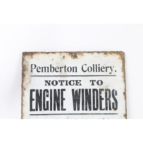 406 - Vintage 'Pemberton Colliery' Special Rule 101 Enamel Instructional Sign