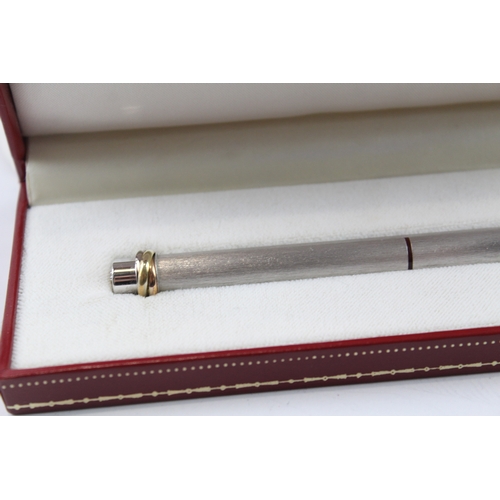 428 - Vintage Must De CARTIER Brushed Steel Ballpoint Pen / Biro WRITING Boxed