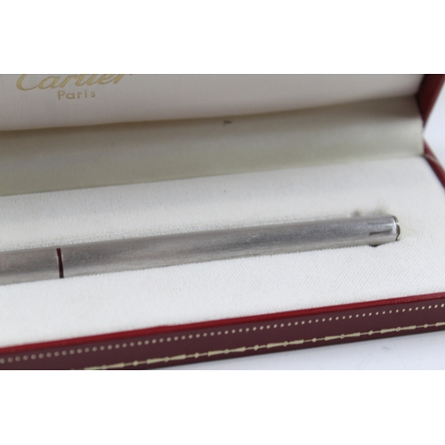 428 - Vintage Must De CARTIER Brushed Steel Ballpoint Pen / Biro WRITING Boxed