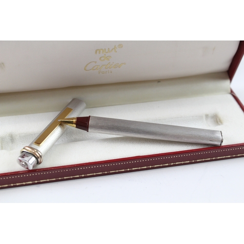 428 - Vintage Must De CARTIER Brushed Steel Ballpoint Pen / Biro WRITING Boxed